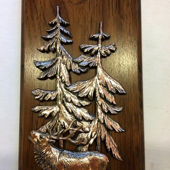 Vintage A & F Copper Tone 3D Set of 2 Wildlife Wall Plaque Deer Elk Canada - Picture 4 of 12